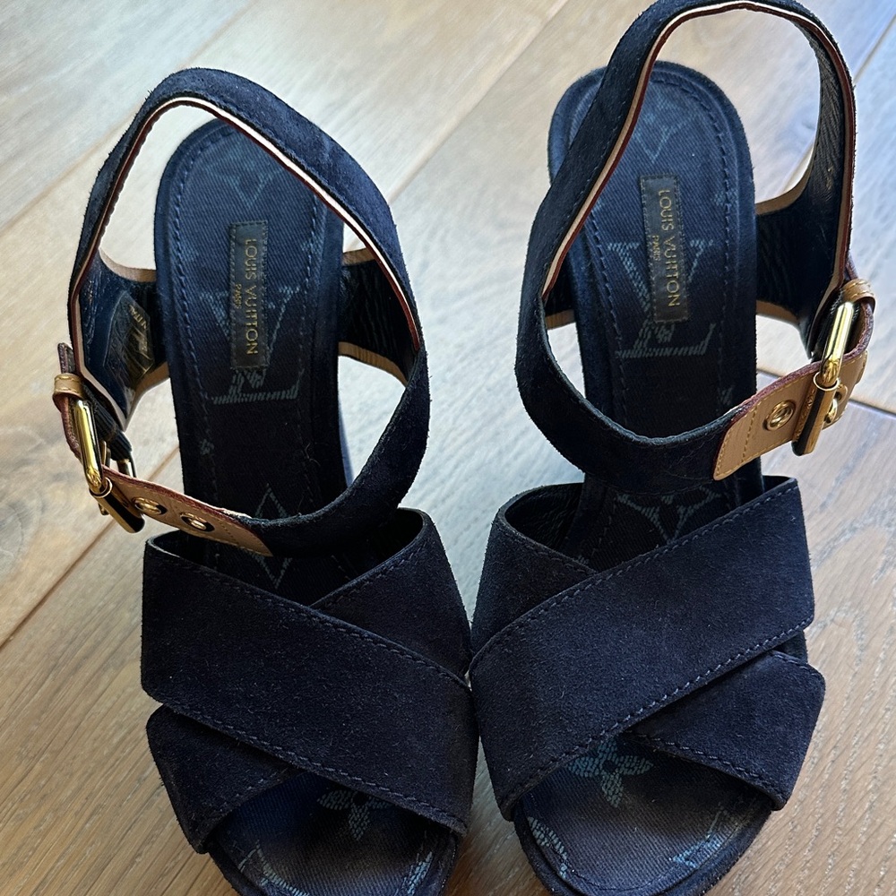 Louis Vuitton Black and Gold Sandals